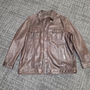 MICHAEL JORDAN TWO3  Brown Leather Button Front Jacket, Size 3XLT